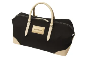 Borsone da viaggio in tessuto e pelle con logo personalizzato stampa a caldo