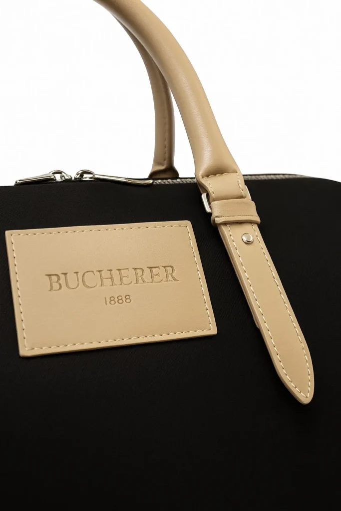 Borsone da viaggio in tessuto e pelle con logo personalizzato stampa a caldo