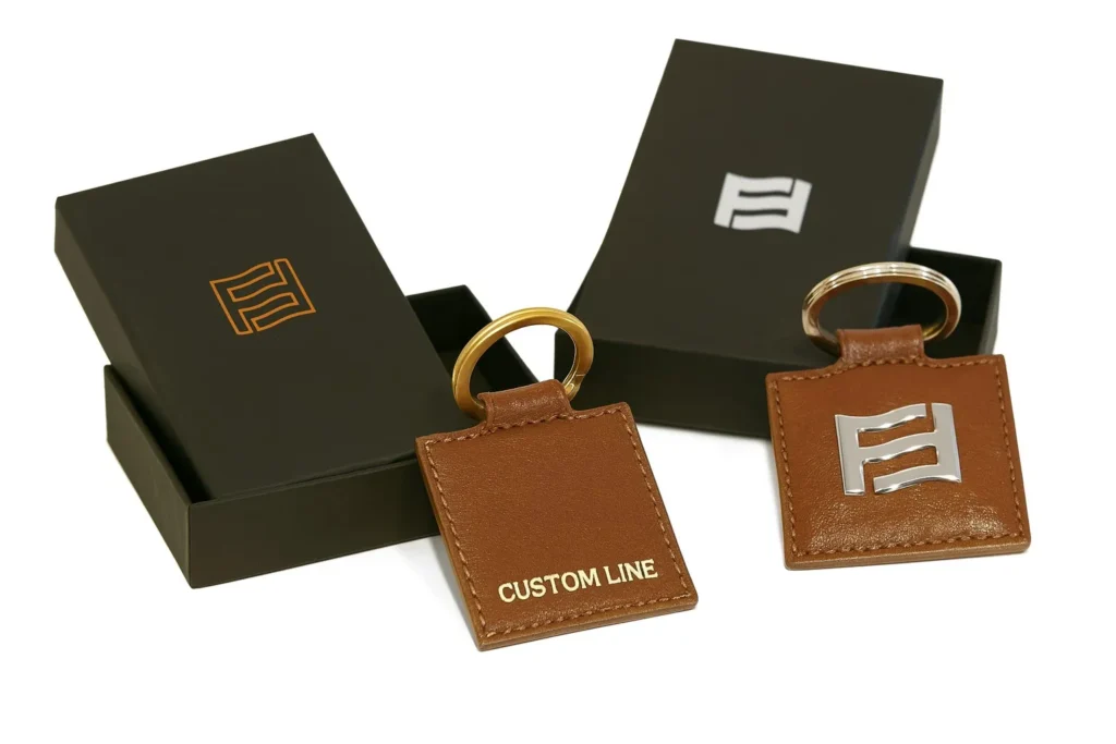 Portachiavi Ferretti Portachiavi personalizzato in pelle con accessori in metallo di alta qualita per Ferretti Yacht Custom Line