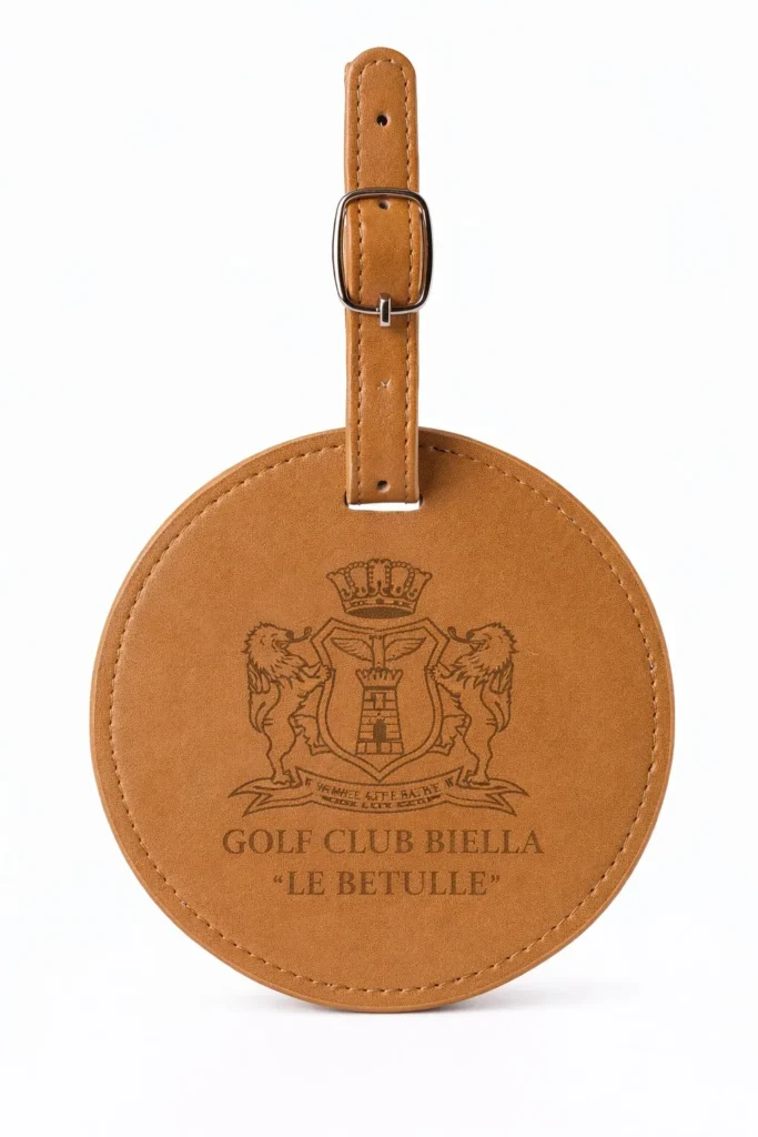 Marca_sacca Marca sacca da golf con logo personalizzato in pelle con porta tee